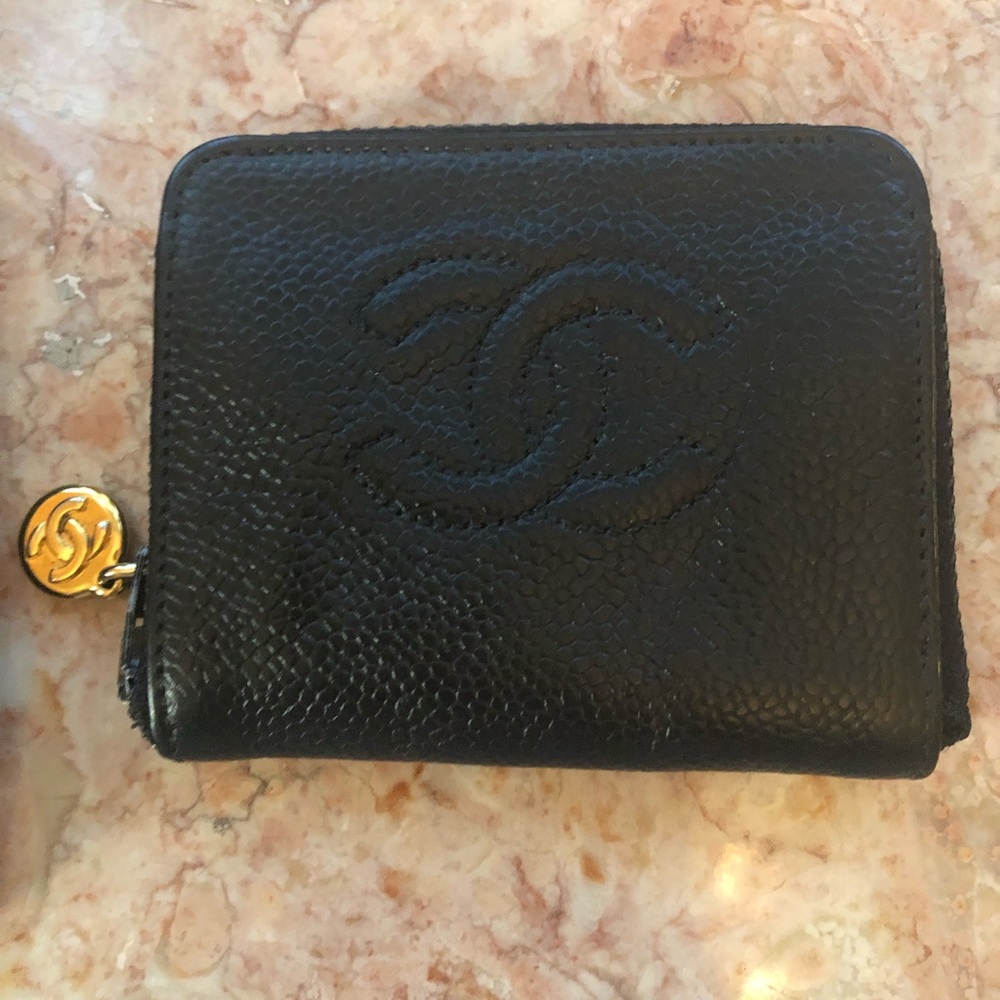 CHANEL BLACK CC LOGO CAVIAR COIN PURSE